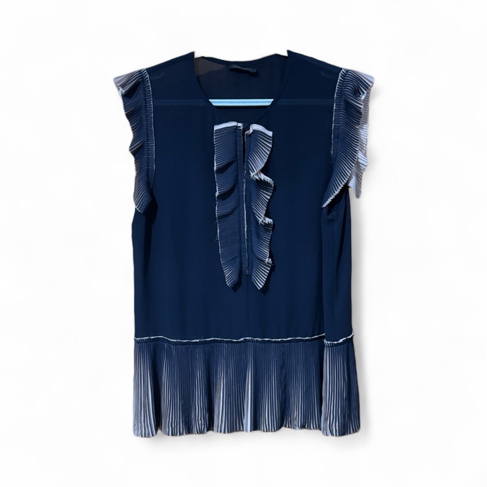 C064 - Stella Nova Navy Gathered Pleat Ruffle Top
